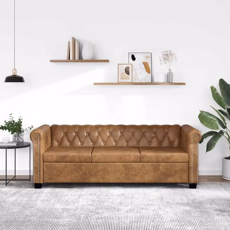 Maison Exclusive - Divano Chesterfield a 3 Posti in Similcuoio Marrone