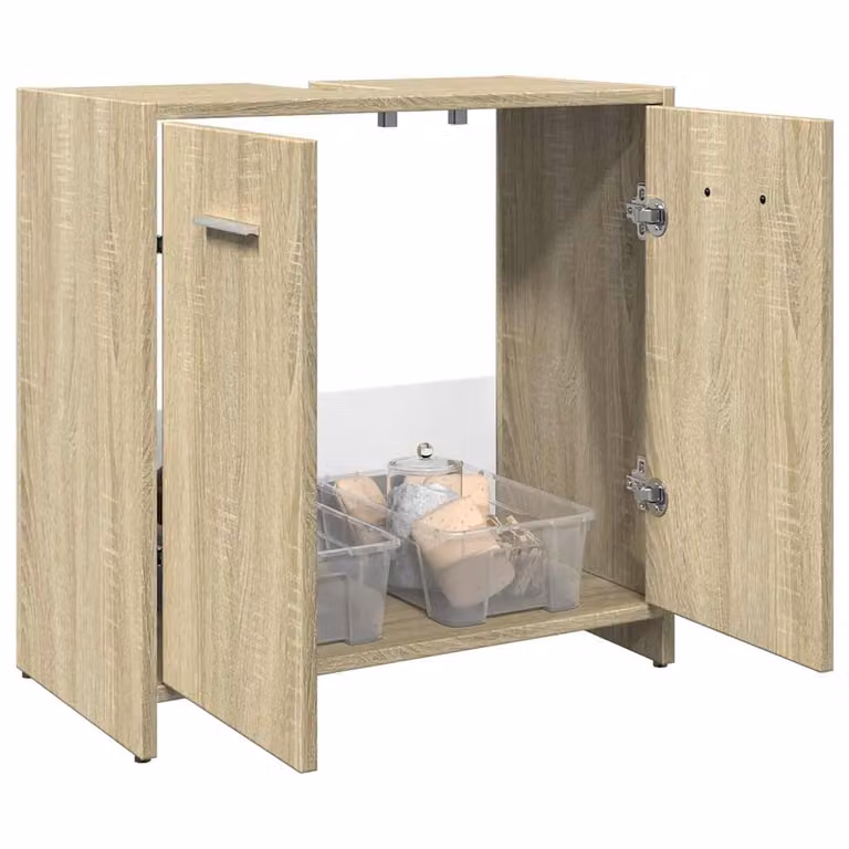 Lavabo da bagno sospeso vidaXL in legno Rovere Sonoma, marrone, L: 60 cm, P: 33 cm, H: 60 cm