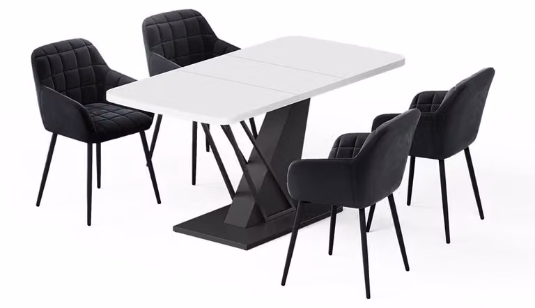 Set di tavoli da pranzo Vicco Fenaro Bianco/Nero 120 x 80 cm con 4 sedie da pranzo, Model 62773