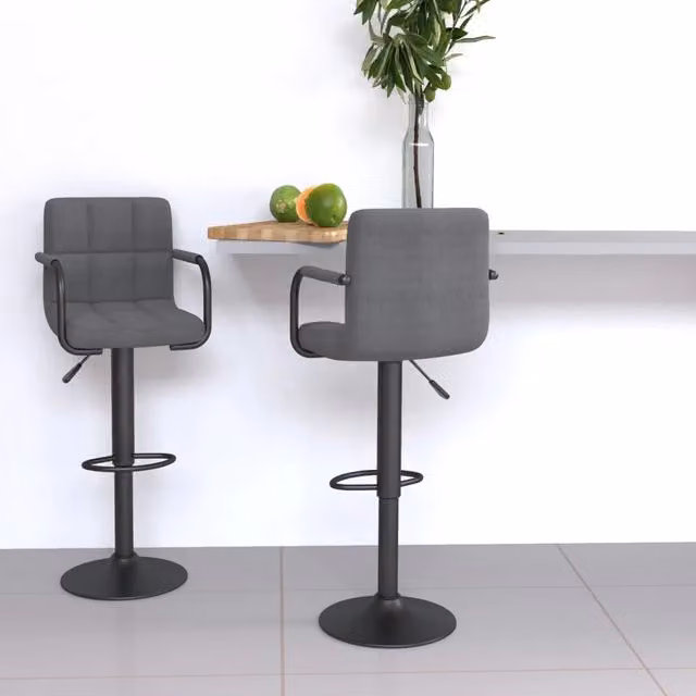 Set di 2 sgabelli da bar vidaXL girevoli a 360 gradi in tessuto grigio e nero con struttura in metallo per soggiorno o sala da pranzo