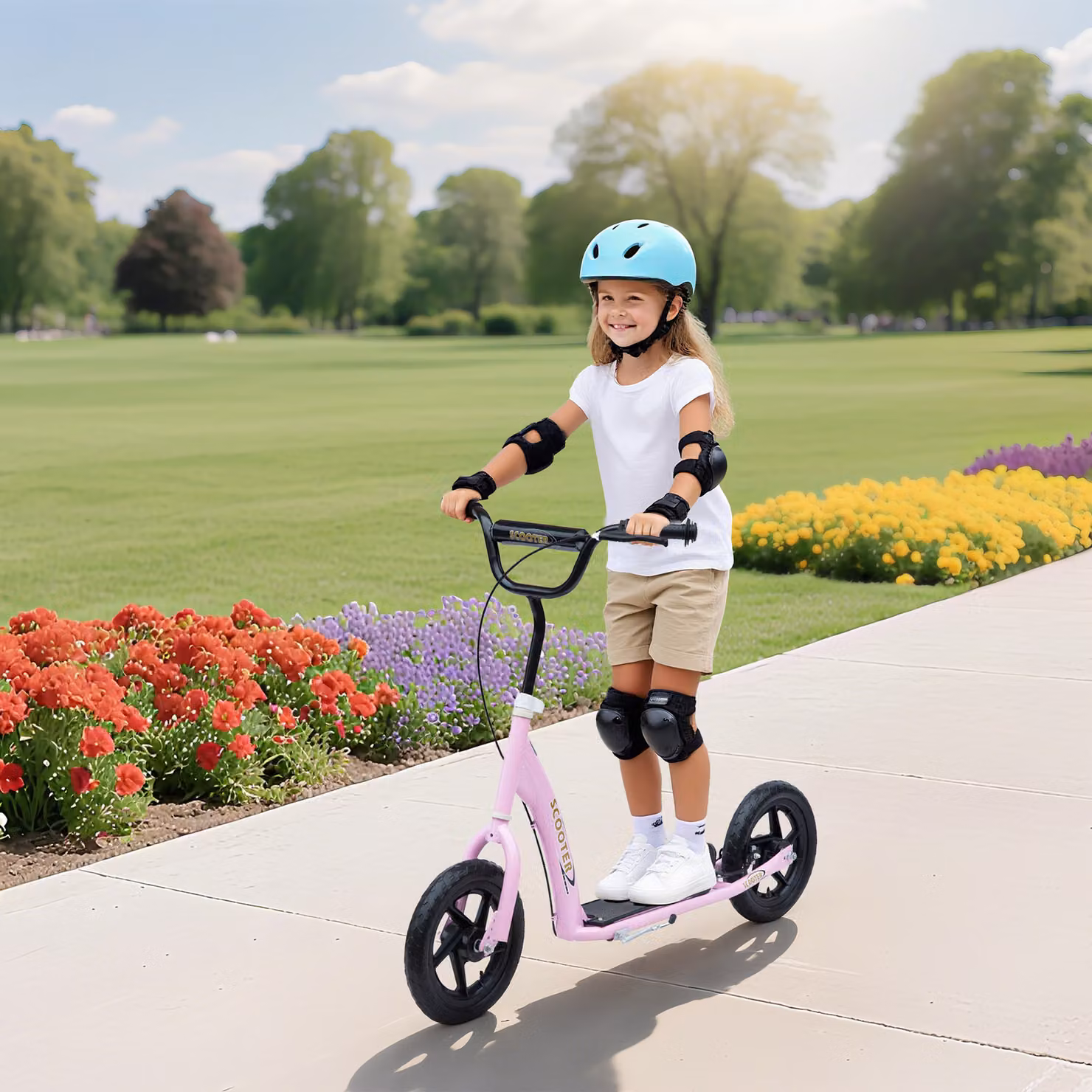 Monopattino per bambini HOMCOM con freno posteriore e manubrio regolabile, Rosa, L/P/H: 120 x 52 x 80-88 cm – 2