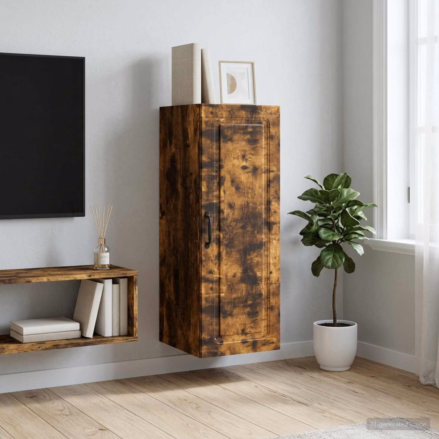 Mobiletto a muro vidaXL in legno marrone con ripiani regolabili, L/P/H: 33 x 34,5 x 90 cm