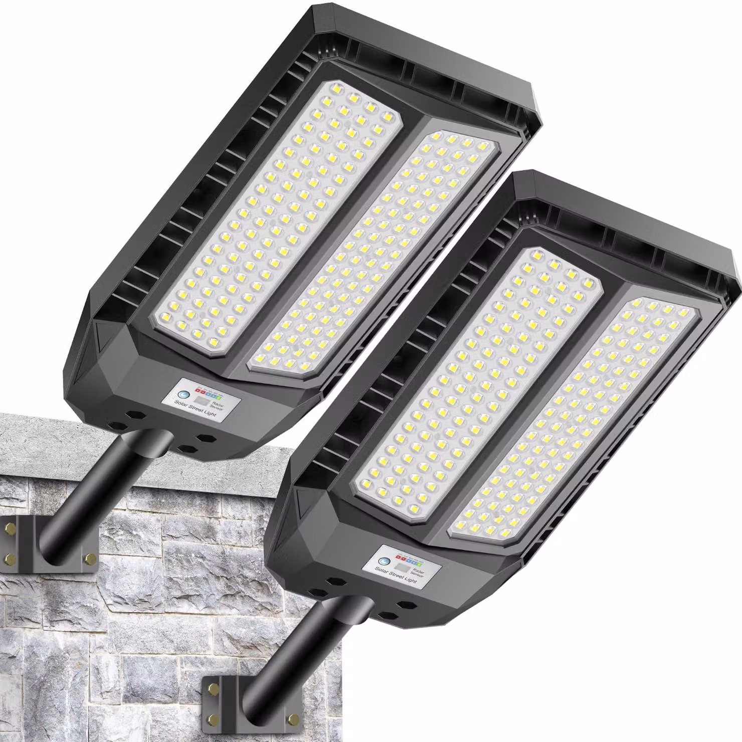 Confezione da 2 lampioni solari da 900 W con sensore di movimento, grado di protezione IP66