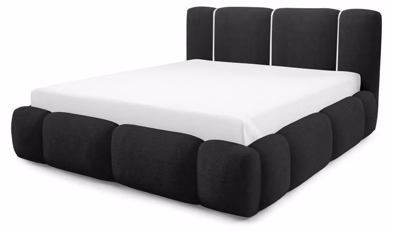 Letto imbottito con contenitore Neria Onyx, dimensioni 140 x 200 cm