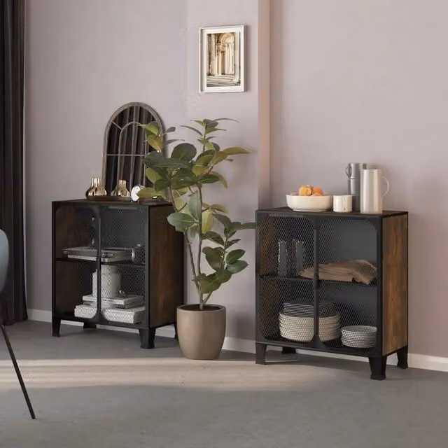 Set di 2 armadietti a muro vidaXL in stile industriale marrone con ante a battente in metallo e MDF, L: 72 cm, P: 36 cm, H: 82 cm