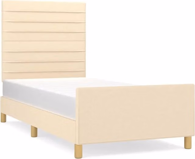 Letto singolo moderno in tessuto beige con struttura in legno di larice e doghe fisse L/P/H: 100 x 200 x 103 cm