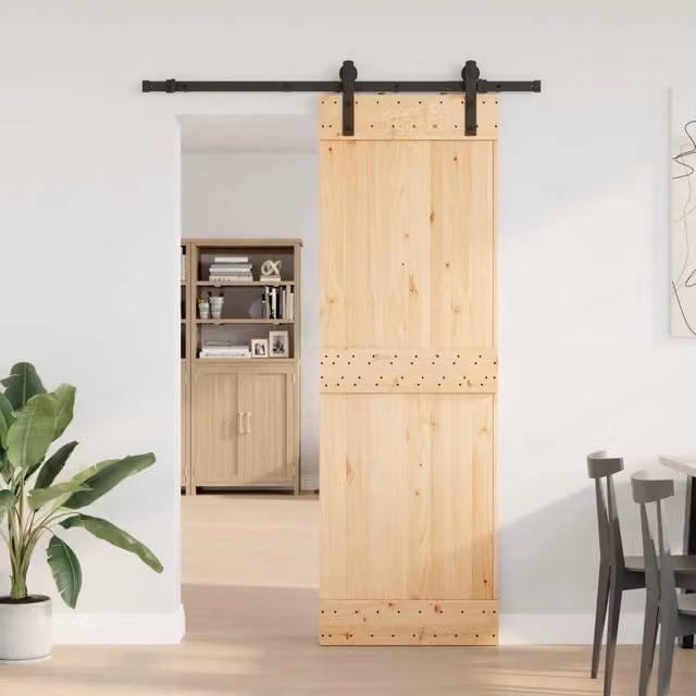Porta scorrevole moderna vidaXL NARVIK in legno e acciaio, colore Naturale e Nero, L: 70 cm, H: 210 cm