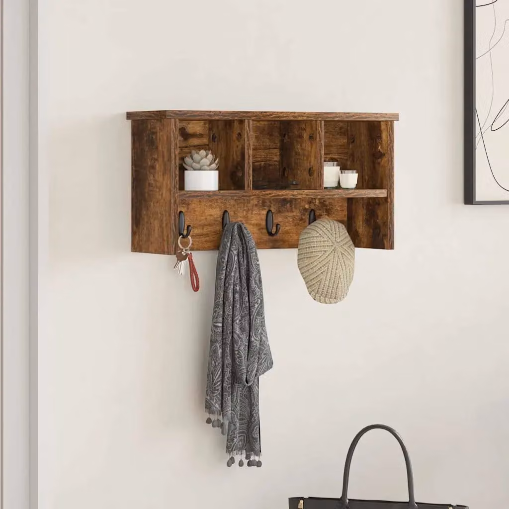 vidaXL Appendiabiti a muro moderno in legno Rovere fumé, L 50 x P 16 x H 26 cm