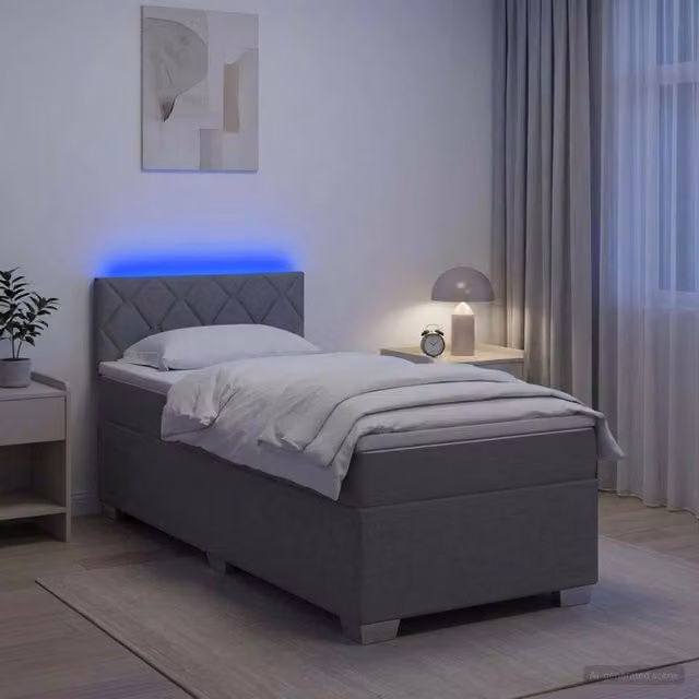 Letto Box Spring vidaXL con Materasso Ibrido e Illuminazione LED, Grigio e Bianco, L/P: 100 x 200 cm