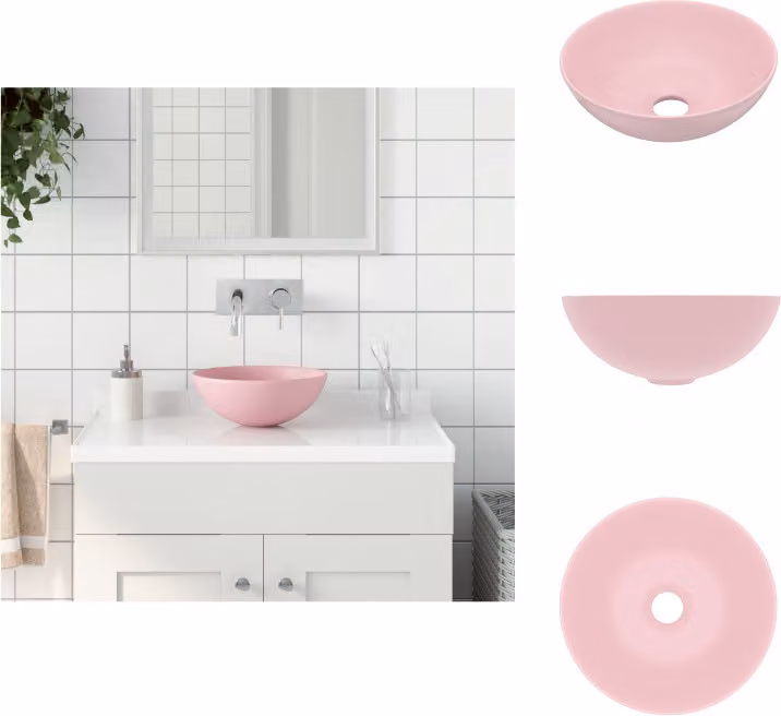 vidaXL Lavabo in Vetroceramica rosa opaco rotondo - Lavabo da bagno