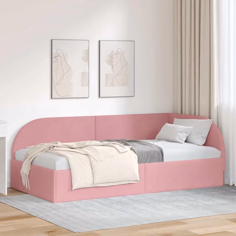 Cornice del letto ad angolo vidaXL in velluto rosa, dimensioni 90 x 190 cm