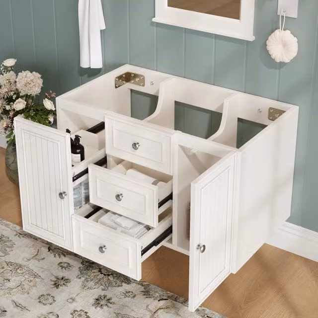 Mobile sottolavabo sospeso OKWISH per bagno moderno bianco con 3 cassetti e vano contenitore L: 78,5 cm, P: 46 cm, H: 46,8 cm