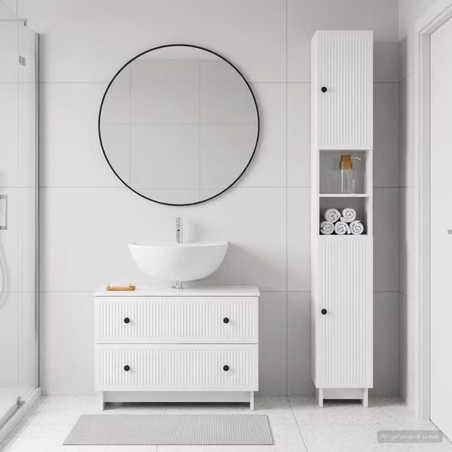 Set di Armadi da Bagno da 2 Pezzi EDE Bianco Lucido 3417499