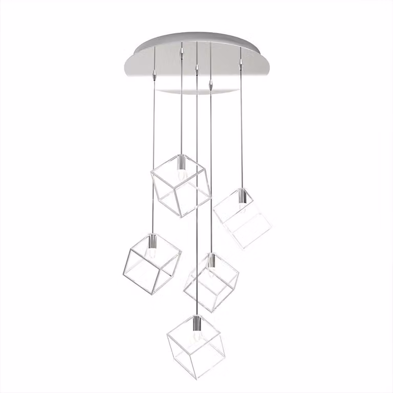 Sospensione Moderna Frame Metallo Cromo 5 Luci G9