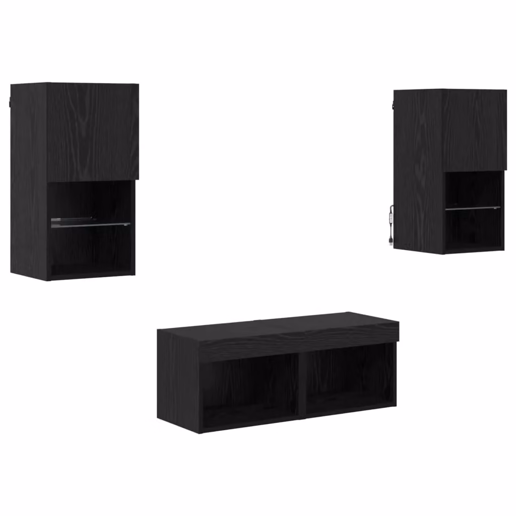 Set di 4 mobiletti TV sospesi vidaXL in rovere nero con illuminazione integrata L: 60 cm, P: 30,5 cm, H: 30 cm – 2