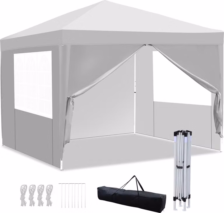 Clanmacy Gazebo pieghevole 3x3 m bianco con pareti laterali Tenda da festa Protezione UV Regolabile in altezza con borsa per il trasporto, per esterni Giardino Campeggio