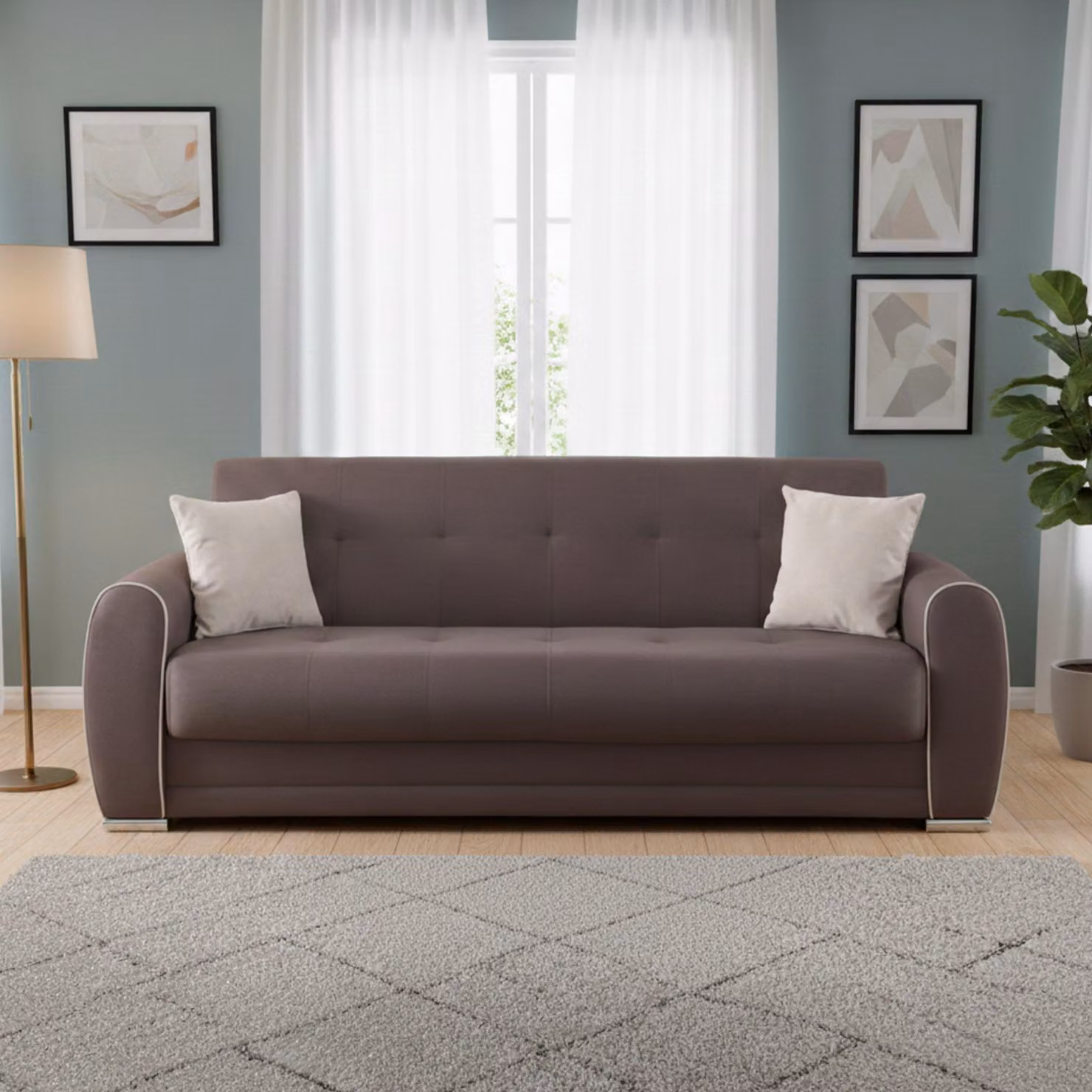 Dmora Divano Letto 3 Posti Alfo 85x224 cm Nero Chiaro, Contenitore Reclinabile