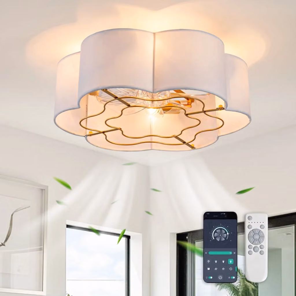 Ventilatore da soffitto moderno da 19 pollici con pale in ABS, controllo tramite app e telecomando, 6 velocità reversibili e luce LED, ideale per camera da letto e cameretta dei bambini, disponibile in bianco o beige