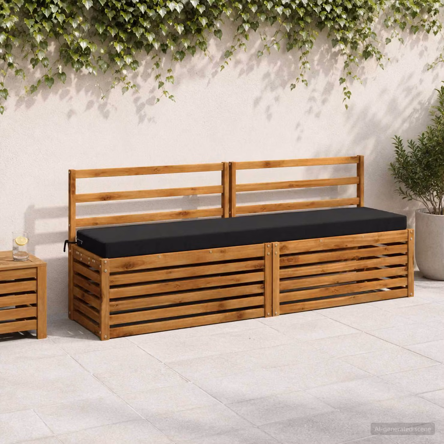 vidaXL Cuscino per panchina SOEST in poliestere nero L 200 cm x P 40 cm x H 8 cm