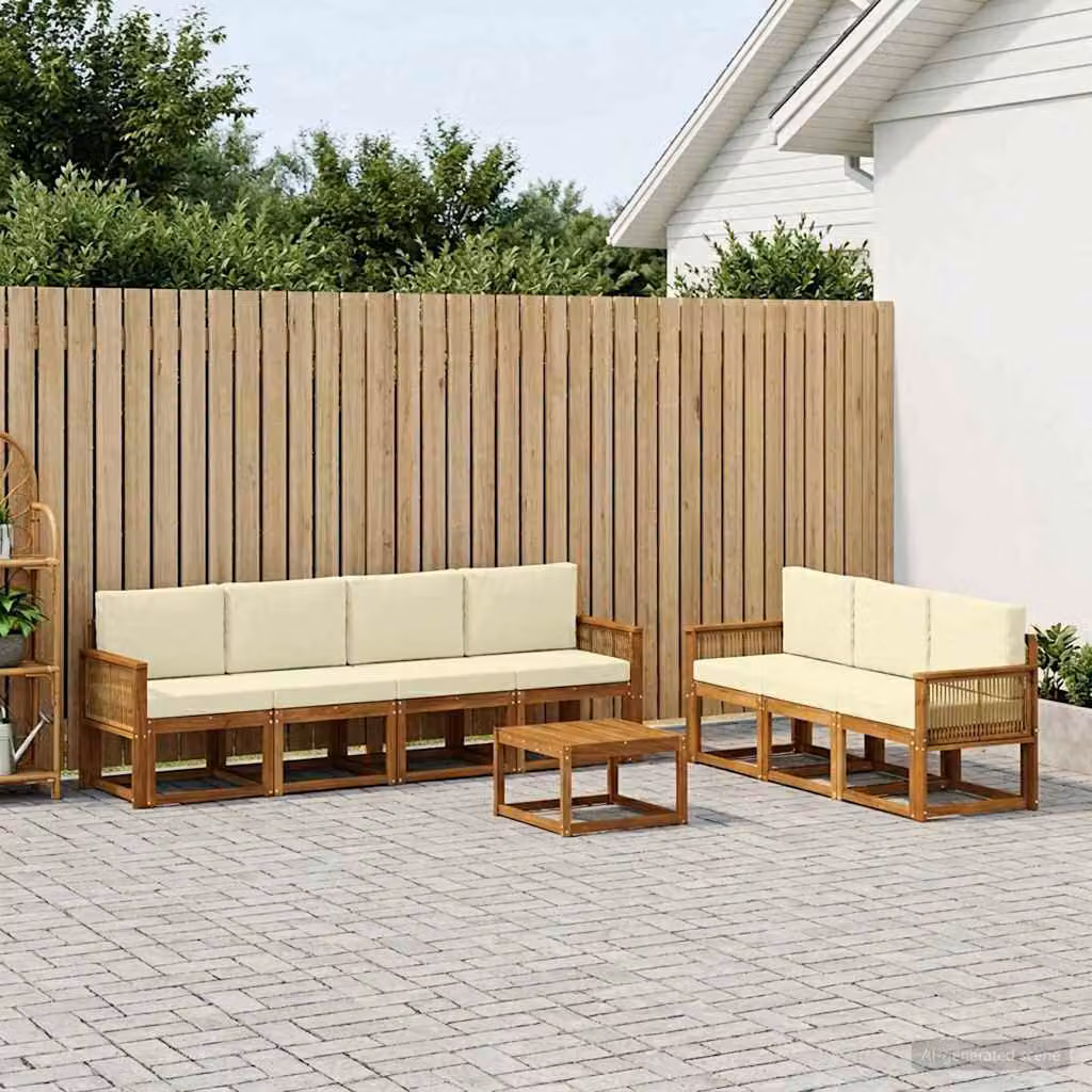 Set di divani da esterno vidaXL 8 pezzi in legno di acacia con cuscini beige e crema e tavolino da giardino