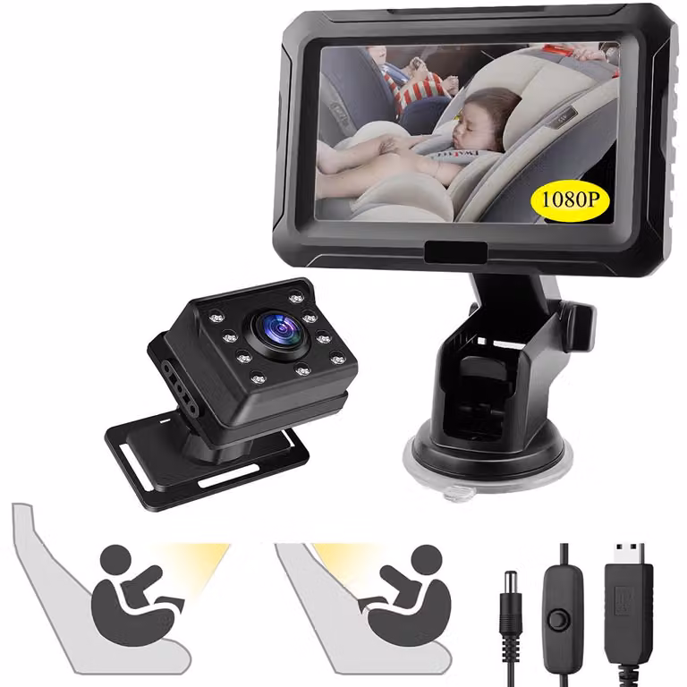 ZELURXX, telecamera da retro da 4,3 pollici con monitor, risoluzione 1080P, angolo di visione ampio di 150°, visione notturna a infrarossi, grado di protezione IP68, connessione USB