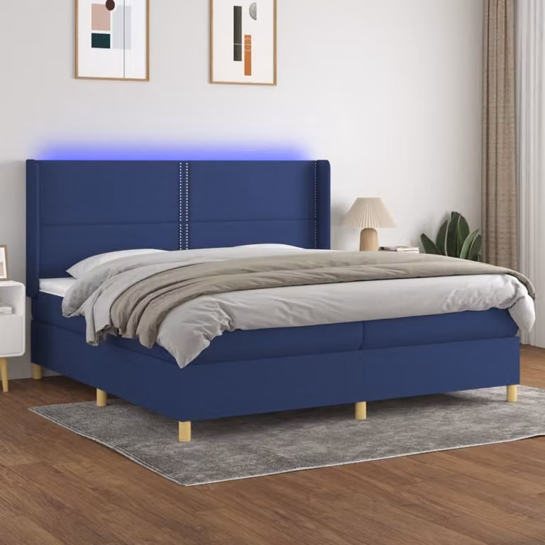 Maison Exclusive - Letto a Molle Materasso e LED Blu 200x200cm in Tessuto