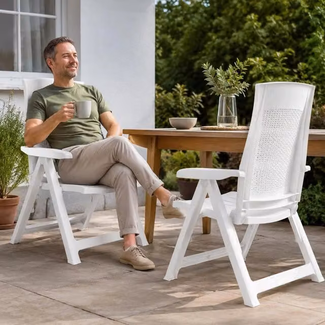 Adjustable Garden Chairs, 2 Pieces, Plastic, White