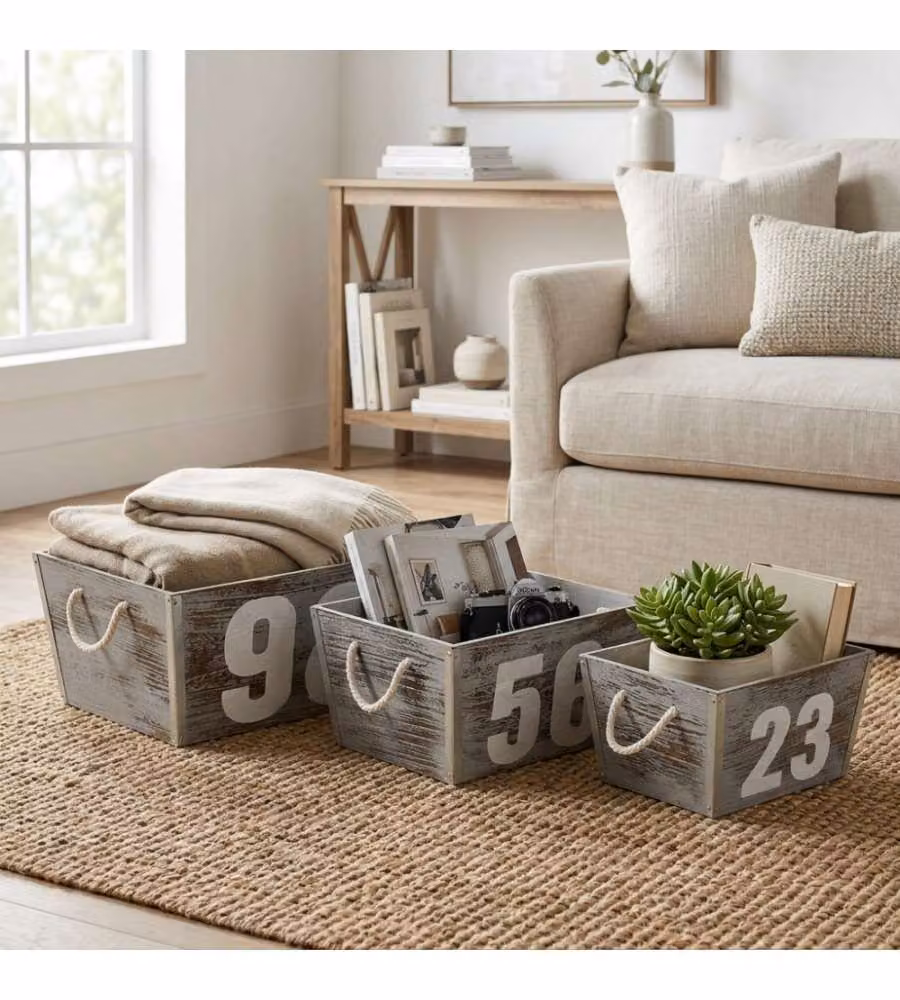 Cosma Set 3 Cassette Legno Paulownia Grigio Dimensioni Variabili