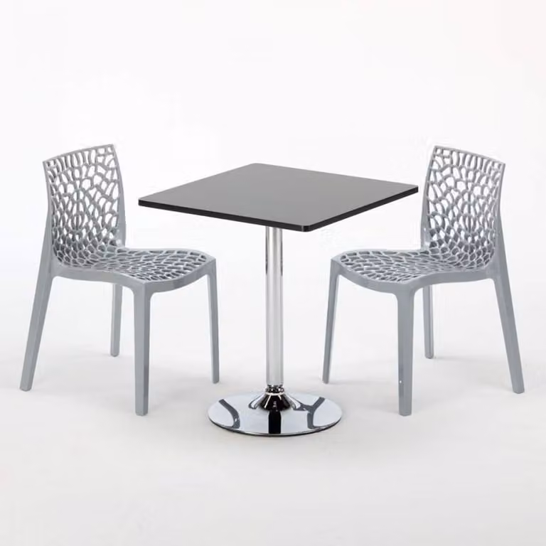 Tavolo quadrato nero e 2 sedie Set di aste per interni in polipropilene colorato Grand Soleil Gruvyer Mojito - Grigio