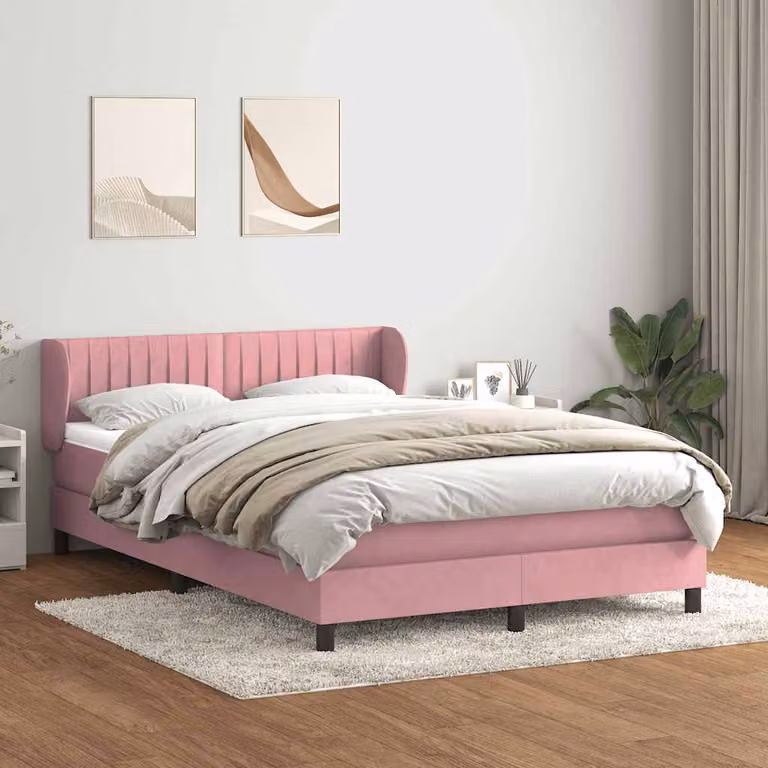 vidaXL Giroletto a Molle con Materasso in Velluto Rosa, L/P/H: 147 x 223 x 88 cm