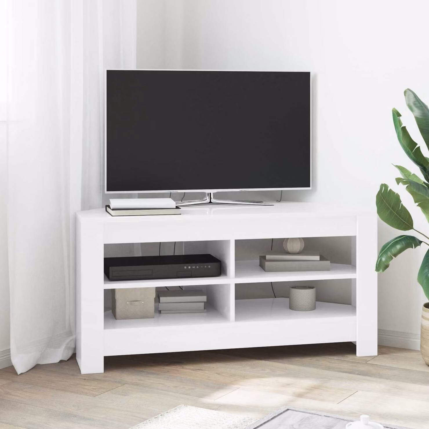 Mobile TV angolare moderno vidaXL in legno ingegnerizzato bianco L/P/H: 102 x 41 x 50 cm