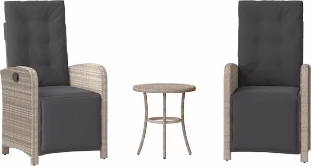Set da Bistrò 3 Pezzi in Polyrattan con Cuscini Grigio Antracite per Giardino e Balcone – 1