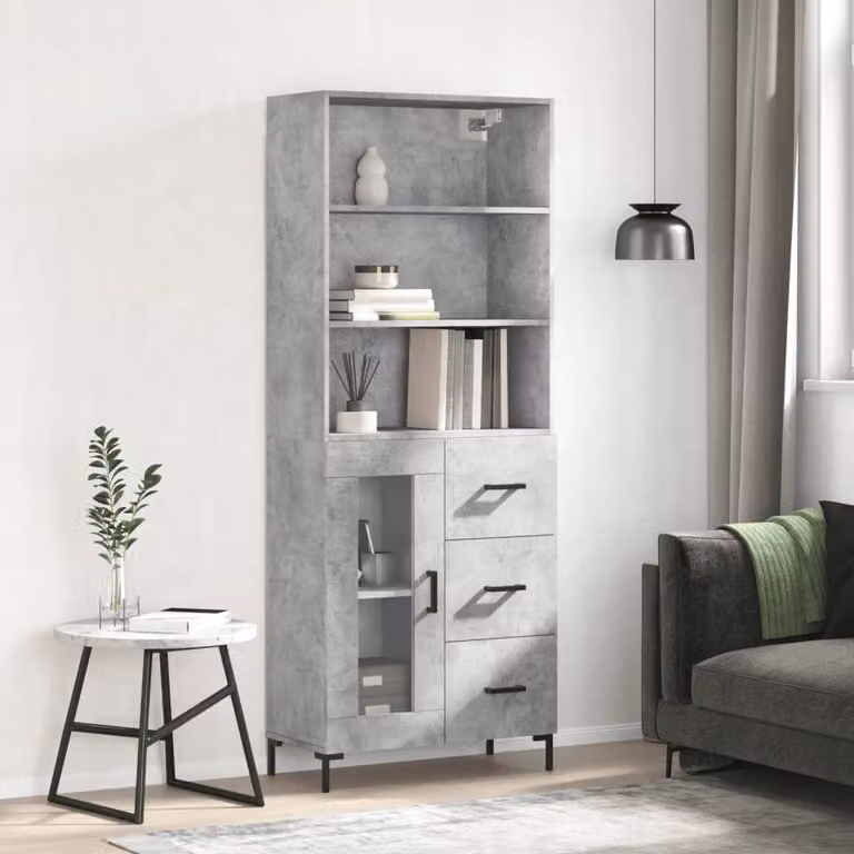 Credenza moderna vidaXL in legno e metallo con ante a battente, Grigio, L: 69,5 cm, P: 34 cm, H: 180 cm