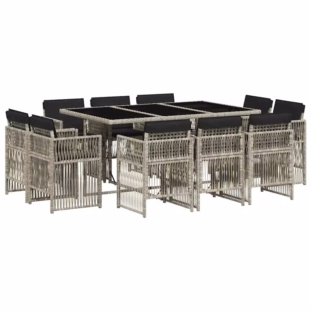 vidaXL Set Pranzo da Giardino 11pz in Polyrattan con Cuscini e Tavolo in Vetro Grigio Antracite – 2