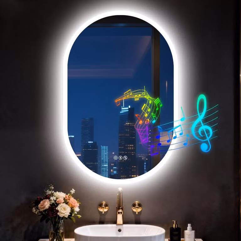 Specchio da bagno ovale con Bluetooth, 60x90 cm, LED, 3 colori di luce, dimmerabile, antiappannamento