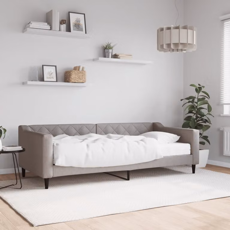 vidaXL Divano Letto con Materasso in Tessuto, Colore Tortora, 90x200 cm