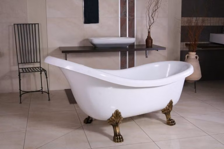 Vasca da bagno freestanding Art Nouveau Sicilia bianco/oro antico 174 x 83 x 81 cm, bagno barocco - vasca da bagno antica retrò