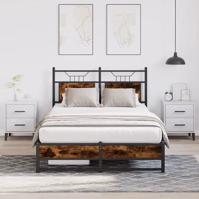 Struttura Letto Design Mania in Rovere e Metallo Colore Marrone L/P/H: 120 x 200 x 91.5 cm