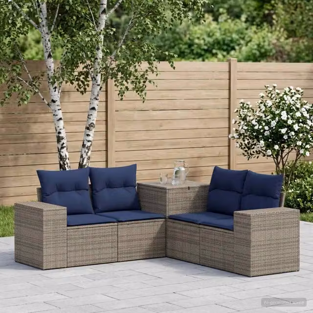 Set di divani 5 pz Grigio e Blu Navy 200 x 200 x 85 cm 3447921