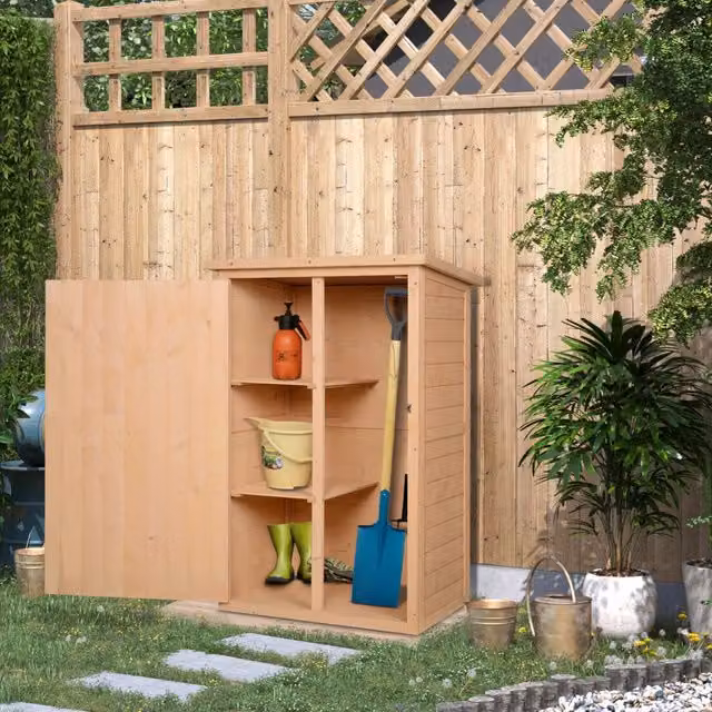 Armadio da giardino in legno naturale con 2 ripiani