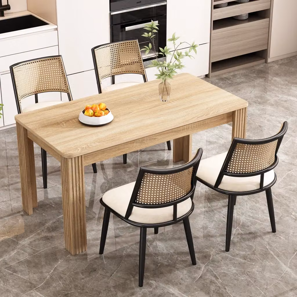 Set di 6 sedie da pranzo Zephmum in rattan con seduta in ecopelle nera per cucina e sala da pranzo – 2