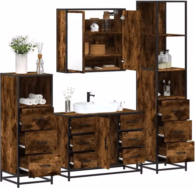 Set Mobili da Bagno 4 pz Rovere Fumo in Legno Multistrato 3301262