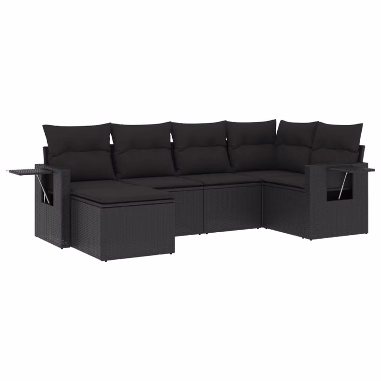 Set Divano da Giardino 6 pz con Cuscini Nero in Polyrattan