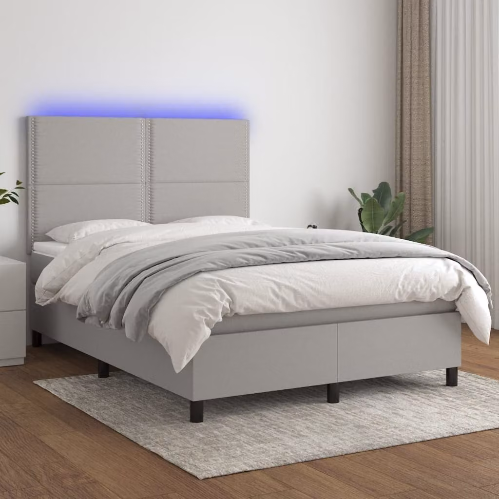 Maison Exclusive - Letto a Molle Materasso e LED Grigio Chiaro 140x190 cm Tessuto