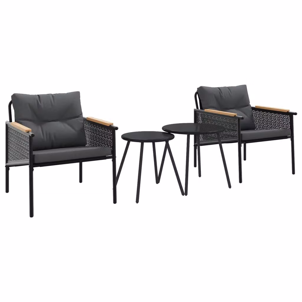 Set Mobili da Balcone 4 pz con Cuscini Nero in Acciaio