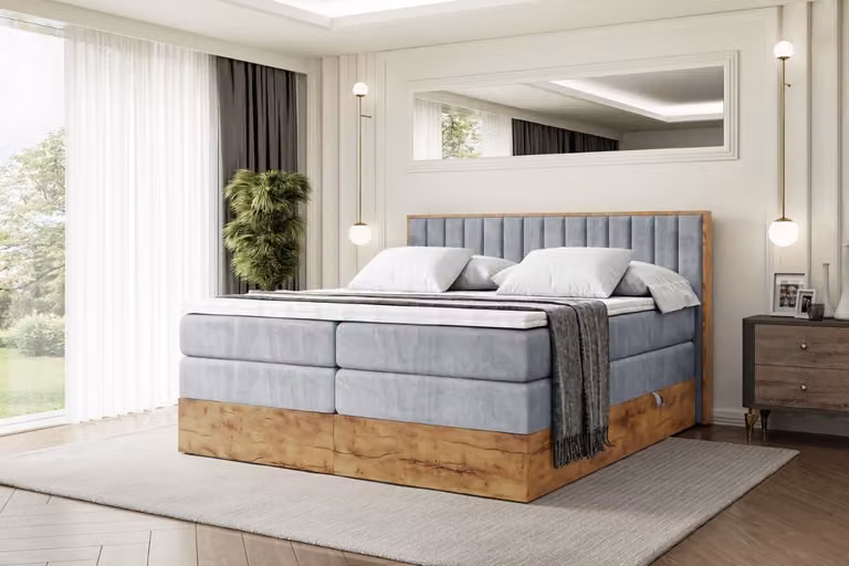Letto boxspring ALTDECOR con materasso e rete a doghe, topper, letto imbottito con contenitore, letto con spazio contenitivo per materassi H3 e H4, letto matrimoniale, letto boxspring -LOLLI4 KING-180x200 - Grigio Casablanca