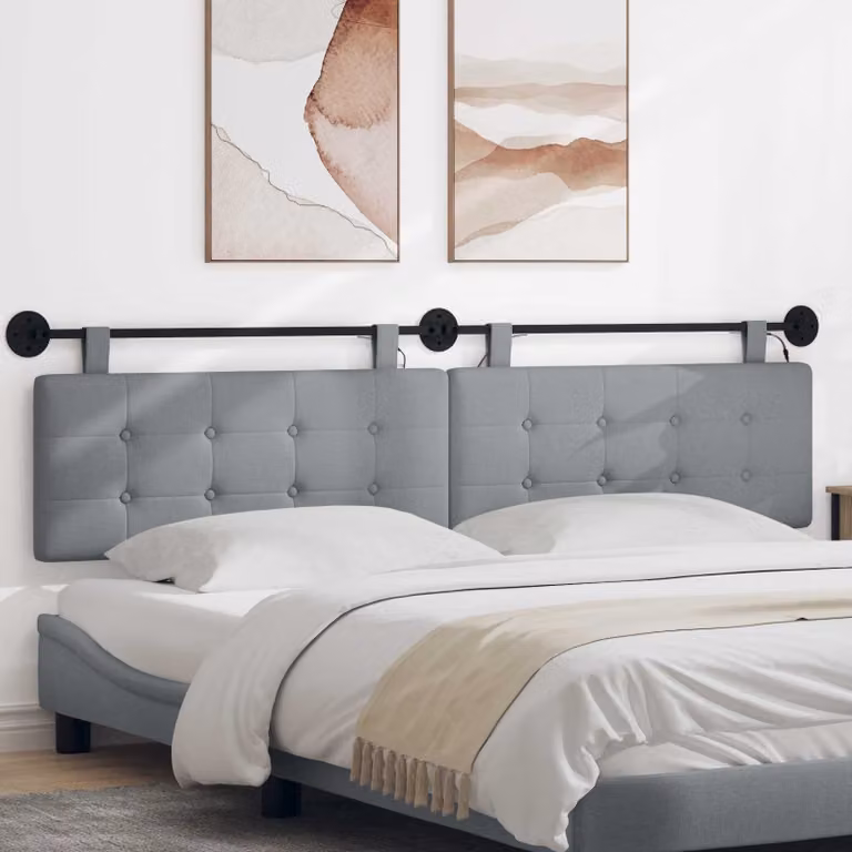 Testiera per letto sospesa vidaXL con luce LED integrata in tessuto grigio moderno
