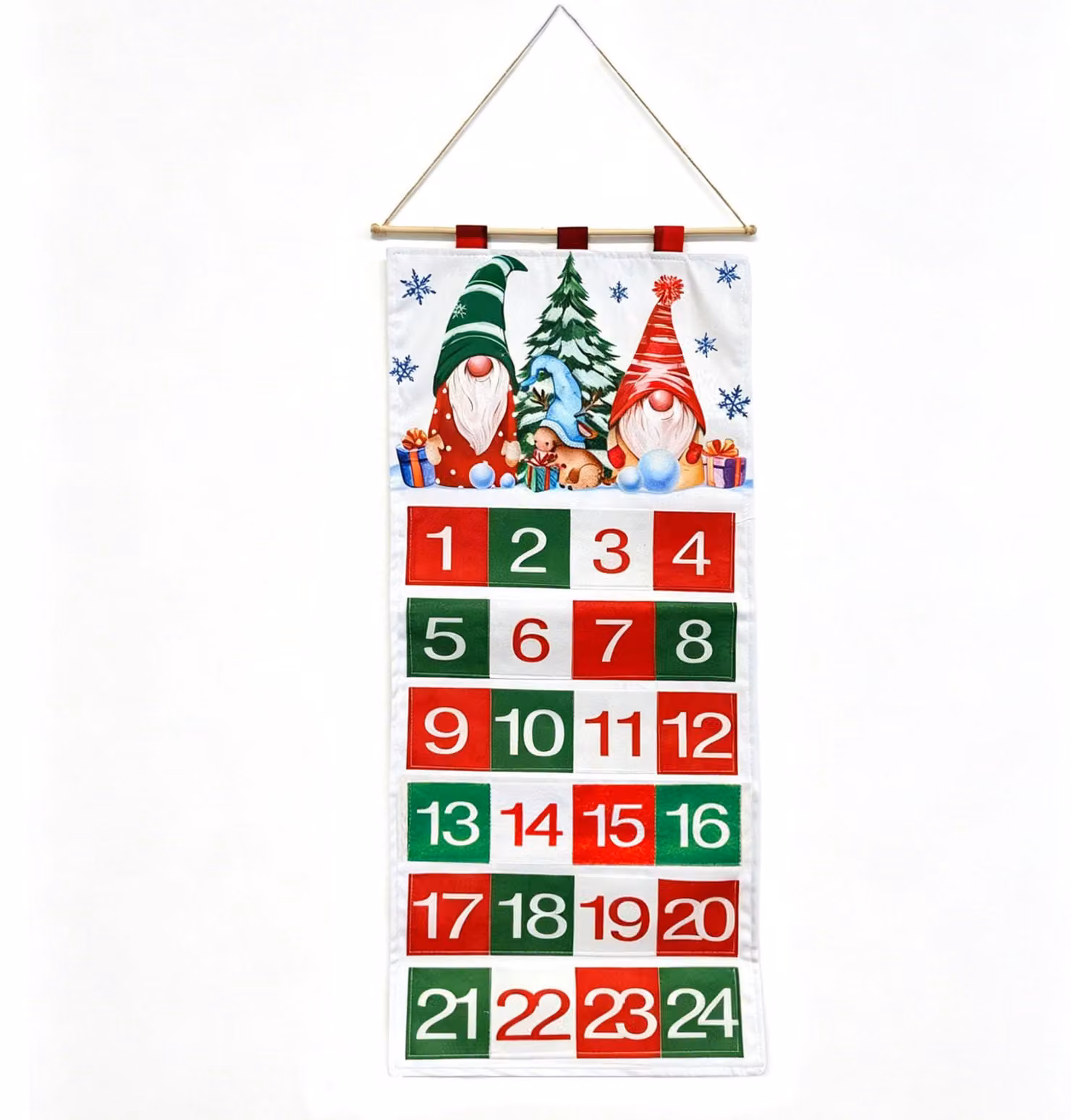 Calendario dell'Avvento, albero di Natale, tessuto, 105 cm, 24 tasche, colore bianco