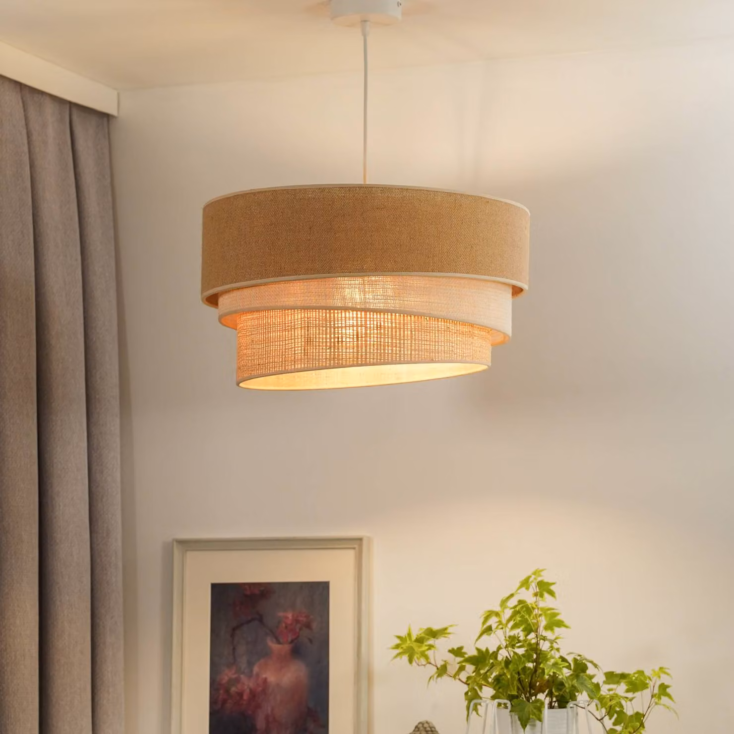 Lampada a sospensione Trio Jute Euluna, dimmerabile, Marrone / Ruggine, Soggiorno / Sala da pranzo, Tessuto / Stoffa / Seta, Lampada a sospensione