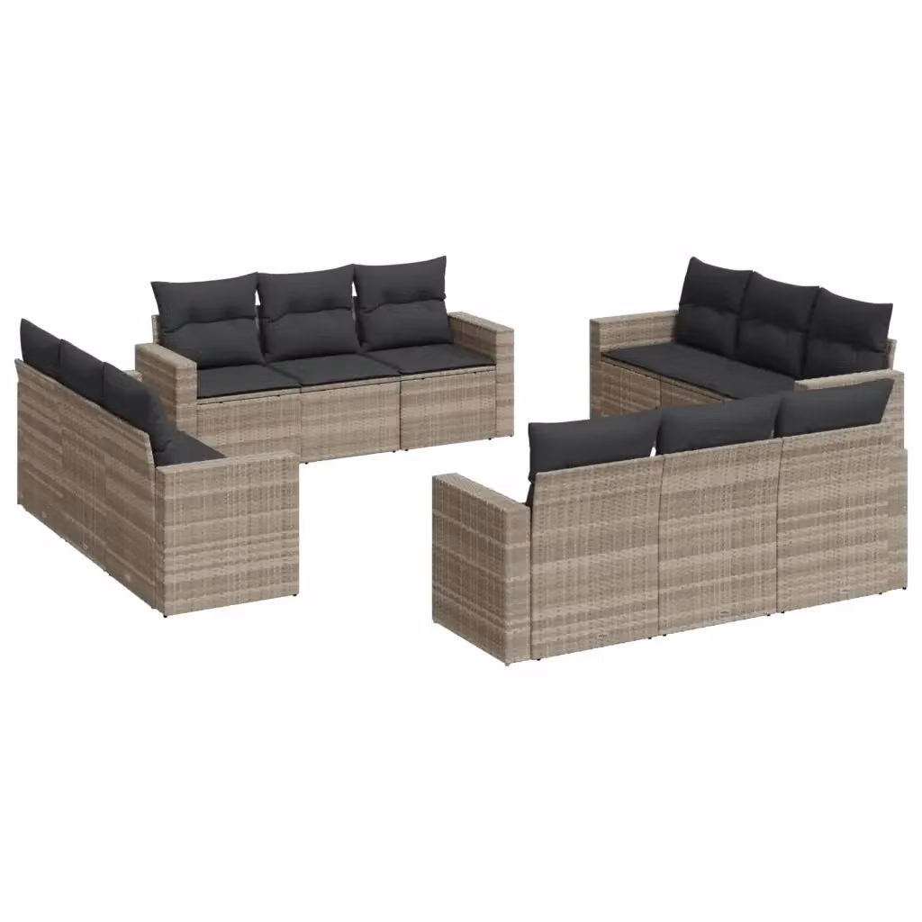 Set Divano da Giardino VIDAXL a Forma a U in Polyrattan Grigio Chiaro con 12 Pezzi e Cuscini Inclusi – 2